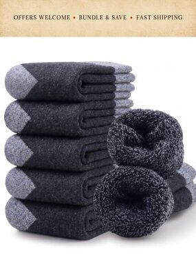 Mens Thermal Wool Blend Crew Socks 5 Pairs Warm Winter Boot Socks